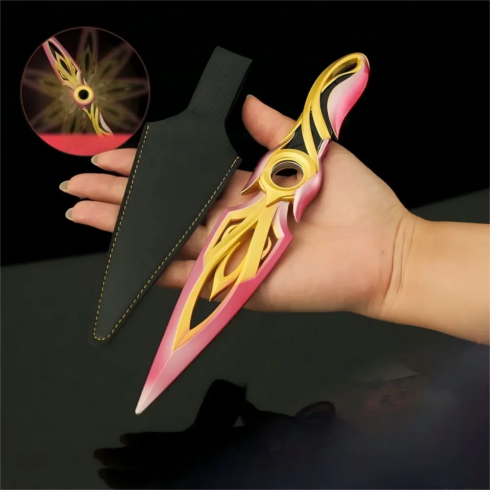Valorant Peripheral Falling Petal Spinning Kunai Metal Model Zero Flower First Bloom Weapon Model with Sheath Non-Sharp